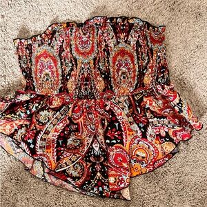 Plus Paisley Print Asymmetric Hem Tube Top